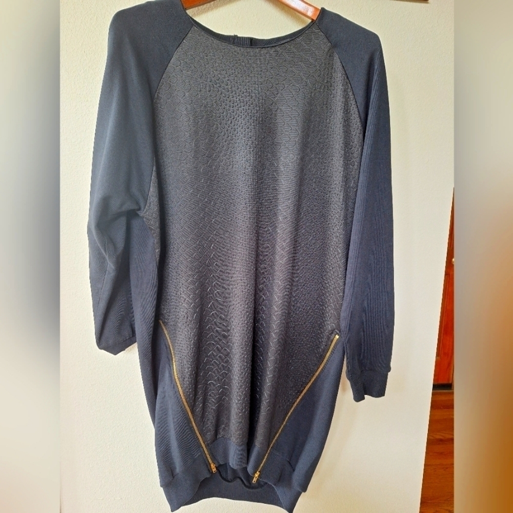 Asos Womens Black Textured Sweatshirt Zipper Dress. Oversized. Size 6